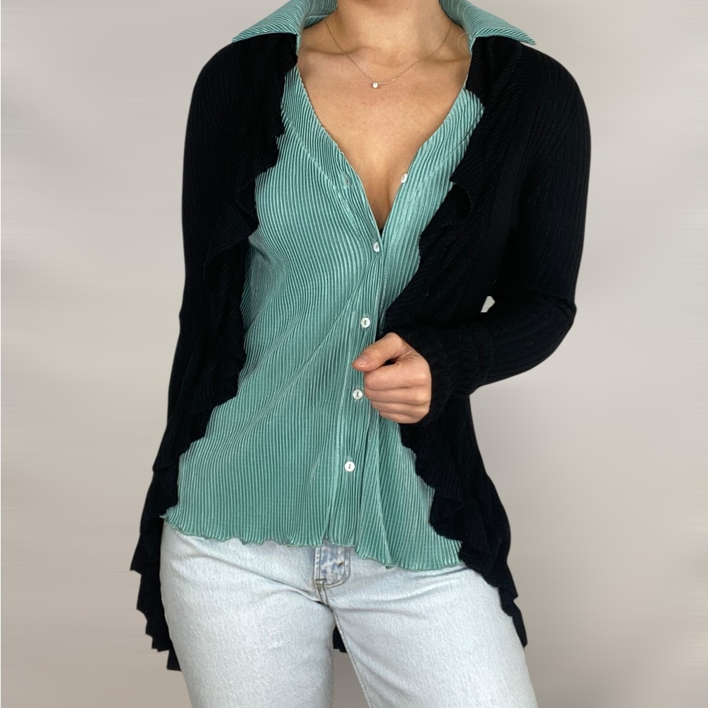 CACHE Y2k Vintage Ruffle Hem Cardigan Knit Party Special Occasion Casual Size Xs